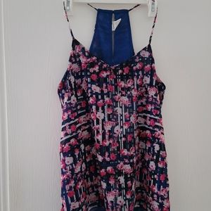 Japna Blue Pink Floral Print Boho Strappy Tank Blouse Roses Top Sz M Festival